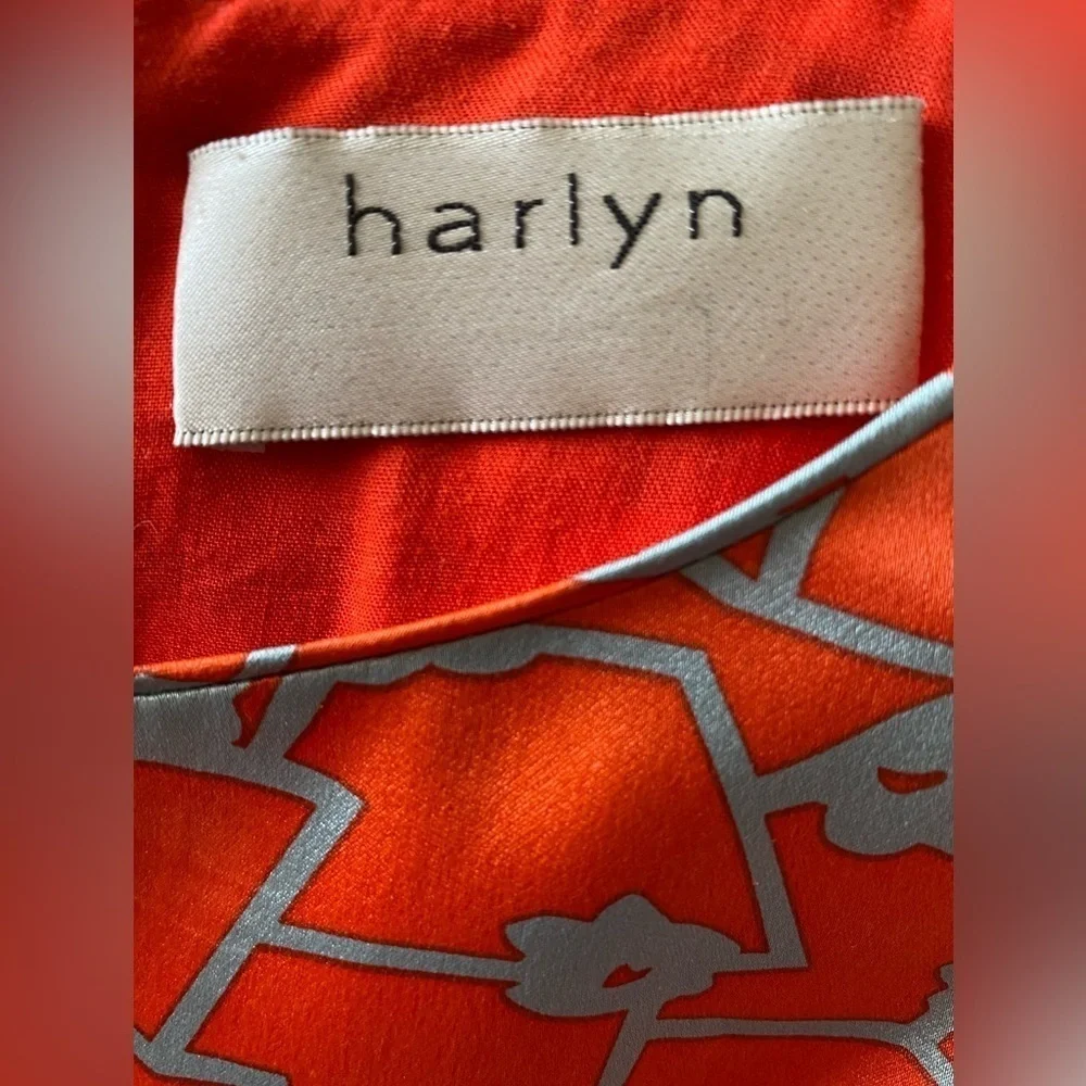 Harlyn for Anthropologie Orange and Gray Long Sleeved Fit and Flare Dress 6 - Picture 3 of 8